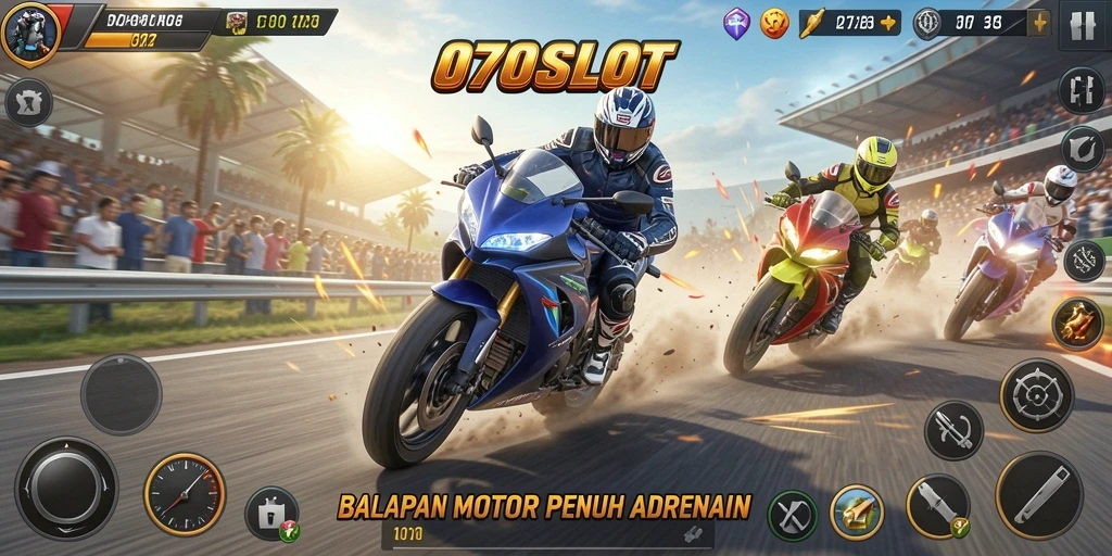 Tampilan seru balapan motor di 070SLOT dengan berbagai trek menantang.