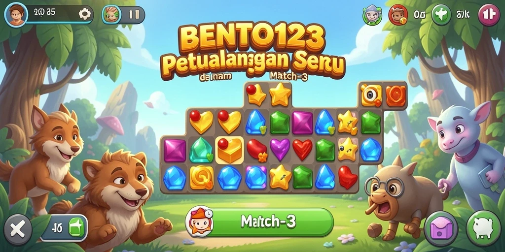 Screenshot gameplay BENTO123 menampilkan aksi mencocokkan item Match-3.