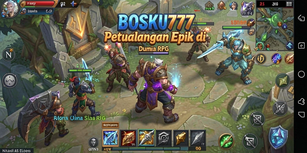 Screenshot gameplay RPG BOSKU777 menampilkan pertarungan yang seru dan dunia yang kaya.