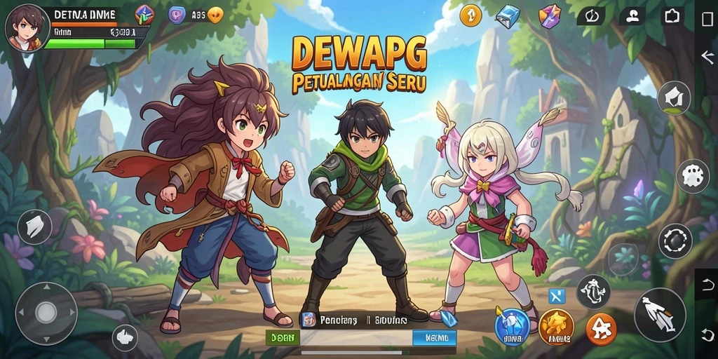 Tampilan gameplay DEWAPG yang penuh warna dan dinamis.