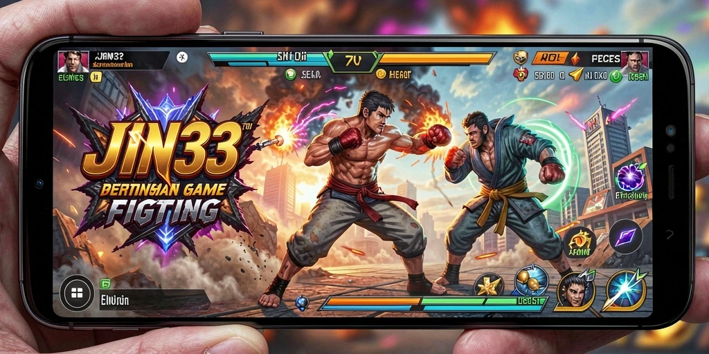 Tampilan gameplay JIN33 yang intens dalam pertarungan Fighting.