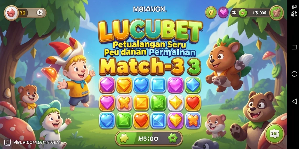 Tampilan gameplay LUCUBET yang penuh warna dan seru dalam genre Match-3.