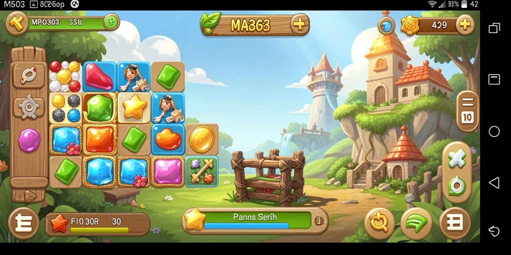 Screenshot utama MPO303 menampilkan aksi gameplay Match-3 yang seru.