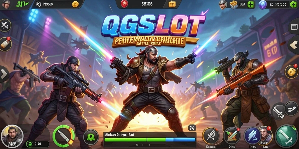 Tangkapan layar utama QQSLOT menampilkan pertempuran epik di arena Battle Royale.