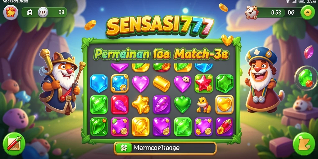Tangkapan layar SENSASI777 menunjukkan gameplay Match-3 yang seru.