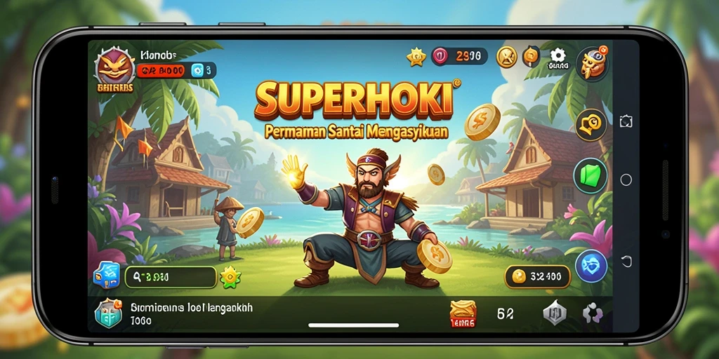 Tampilan gameplay <strong>SUPERHOKI</strong> yang cerah dan menghibur.